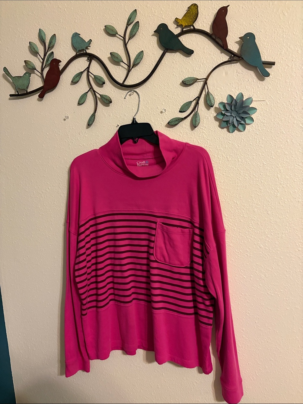croft & barrow Hot Pink Striped Long-Sleeve Sweatshirt with Pocket